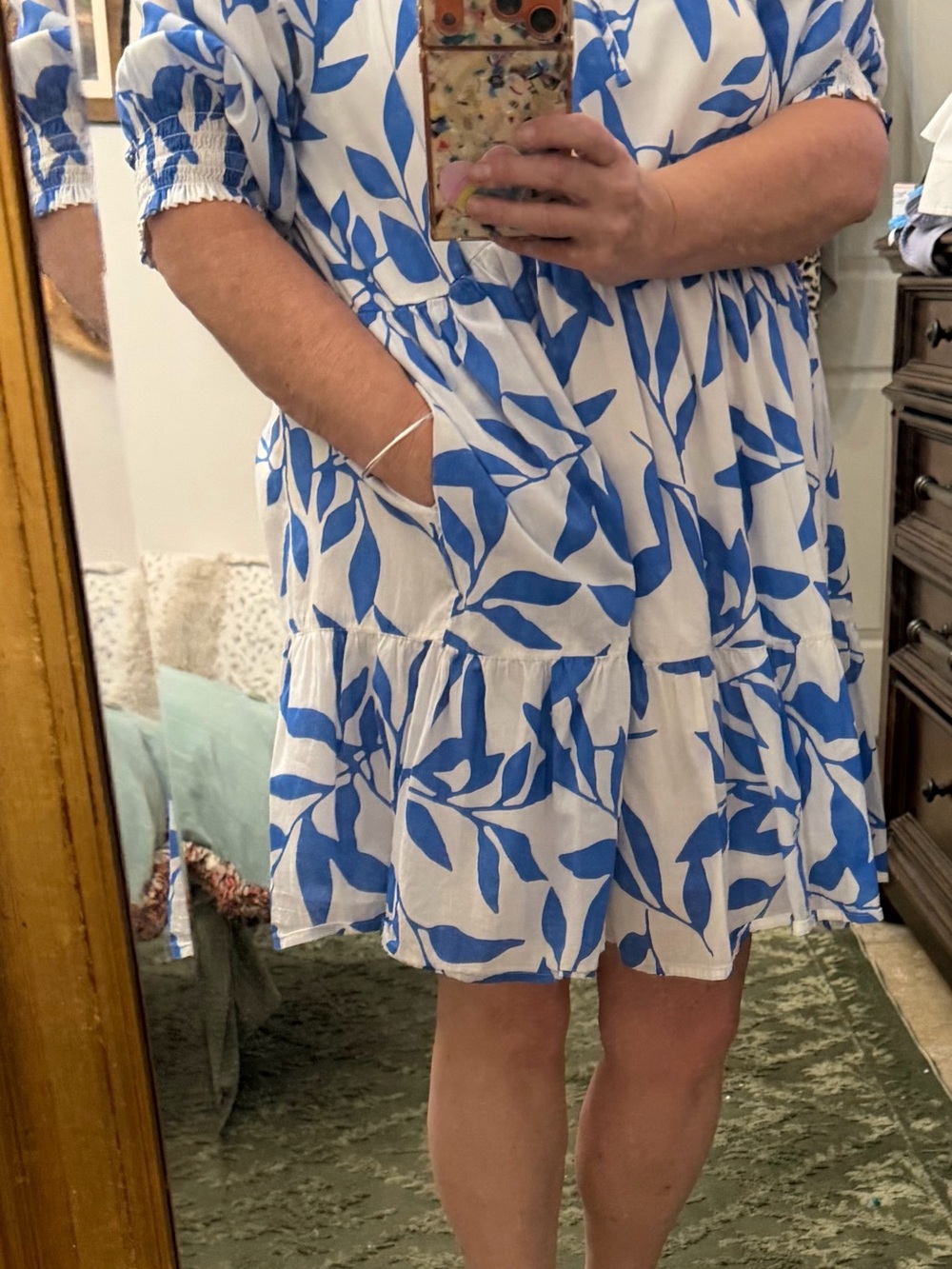 Sonoma Royal Blue Leaf Print Tiered Women’s Dress